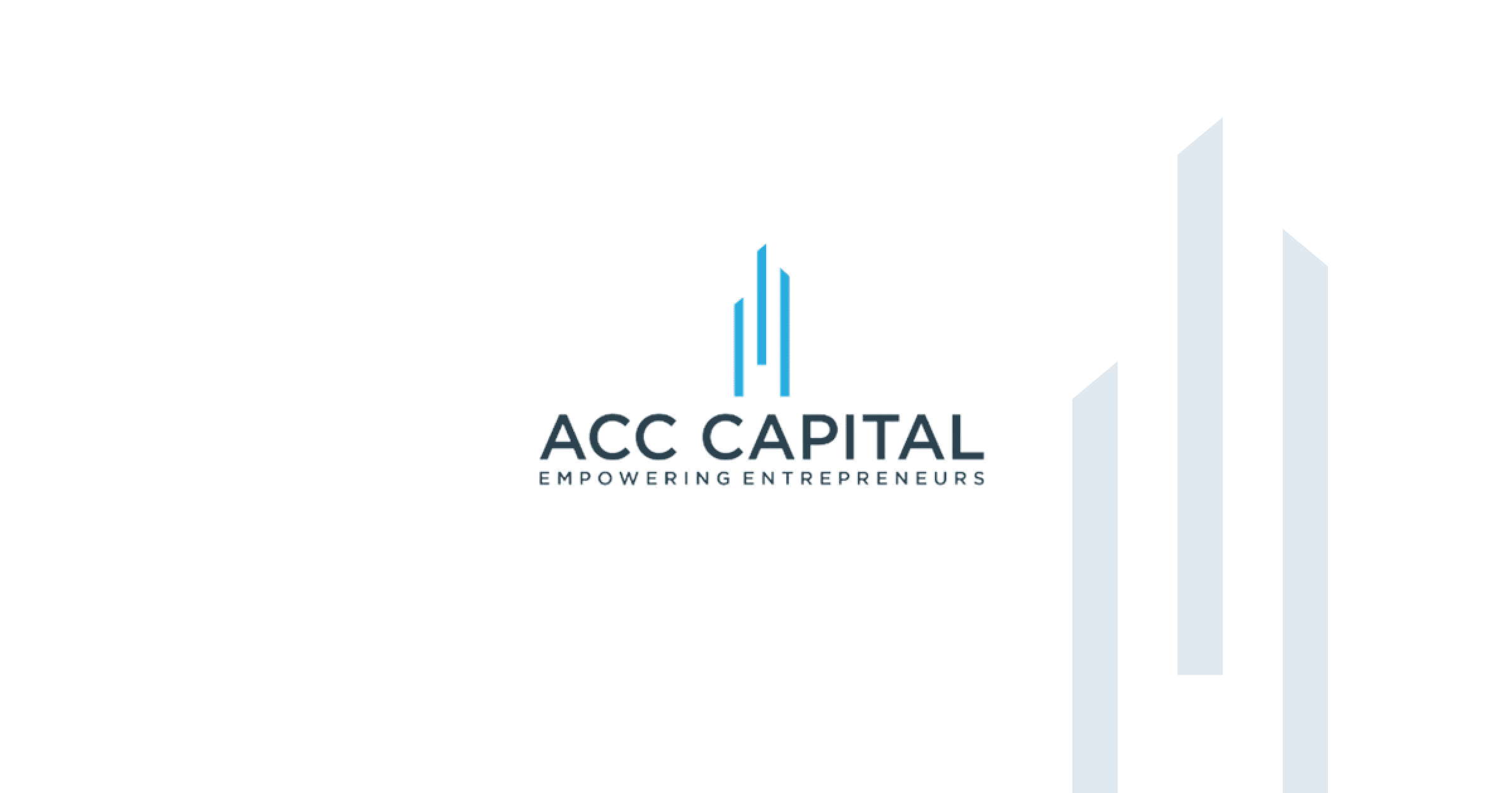 Logo for ACC Capital with blue vertical bars above the company name and the tagline “Empowering Entrepreneurs,” set against a white background with faint bar graphics on the right.
